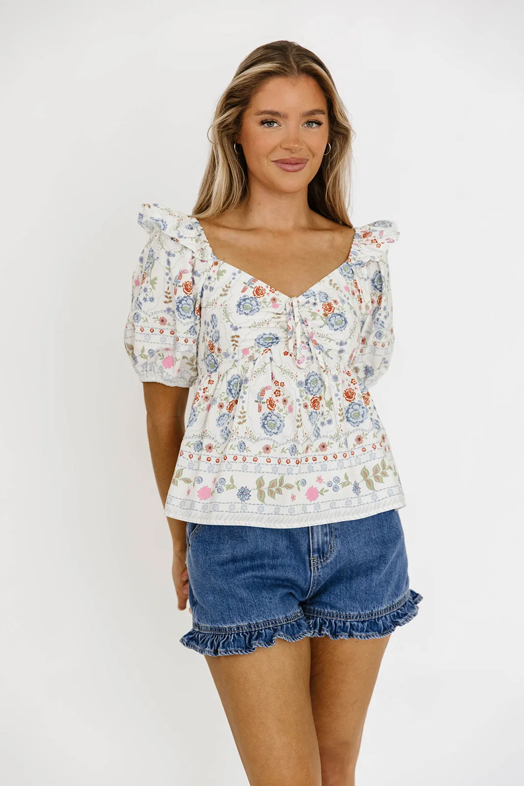 Dahlia Floral Puff Sleeve Blouse in Cream sold by Worth Collective product image thumbnail 2