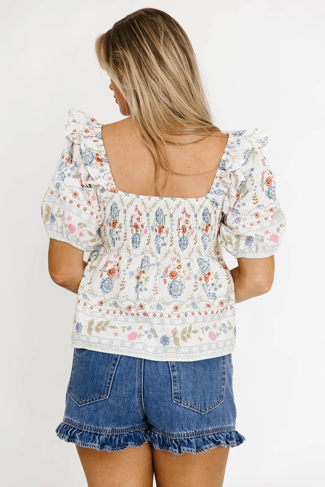 Dahlia Floral Puff Sleeve Blouse in Cream sold by Worth Collective product image thumbnail 4