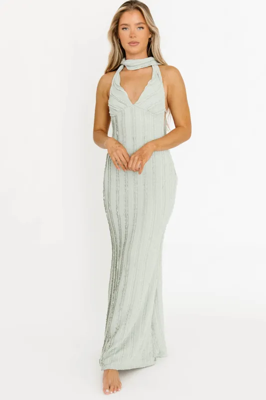 Lydia Maxi Lace Dress in Sage sold by Worth Collective