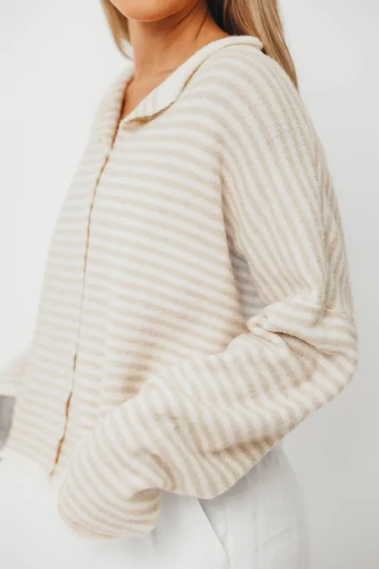 Piper Mini Stripes Cardigan in Cream sold by Worth Collective