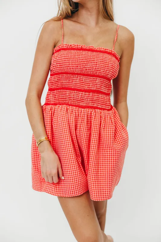 Posey Gingham Romper in Pink/Red sold by Worth Collective