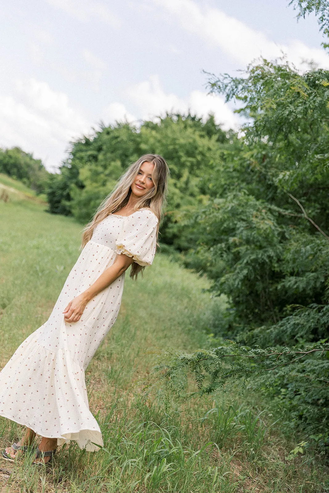 Livvy 100% Cotton Maxi Dress in Cherries - Bump Friendly & Inclusive Sizing sold by Worth Collective