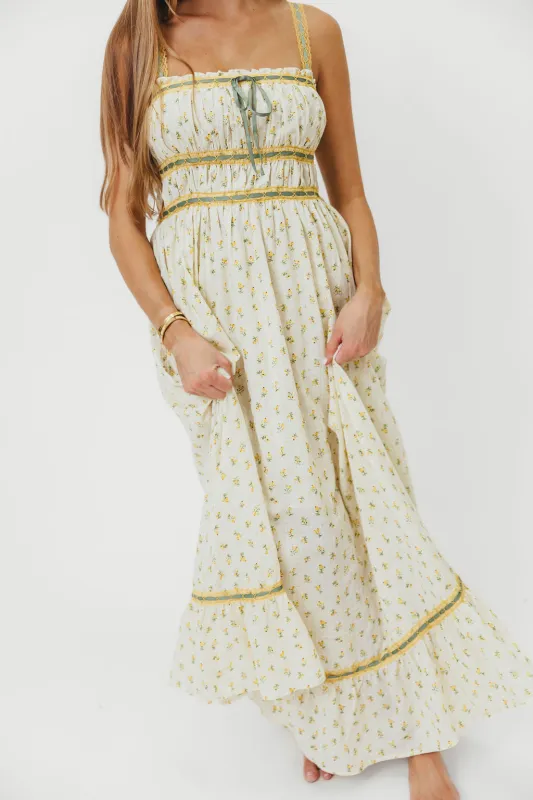 Cindy Floral Lace Contrast Maxi Dress in Daffodil sold by Worth Collective