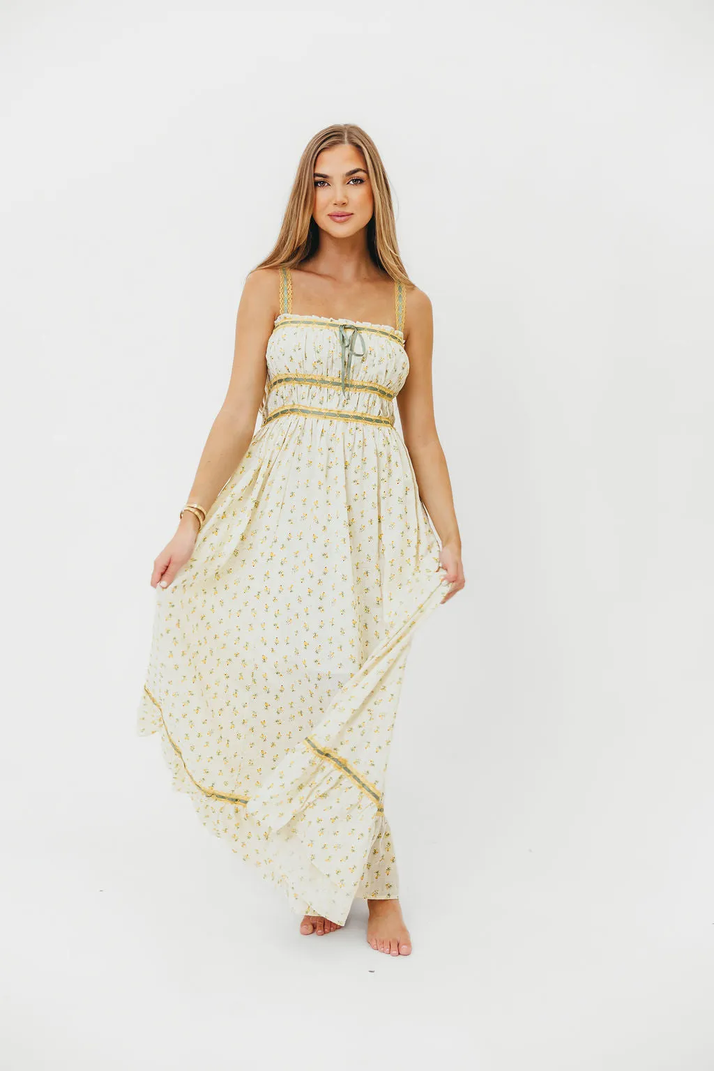 Cindy Floral Lace Contrast Maxi Dress in Daffodil sold by Worth Collective product image thumbnail 2