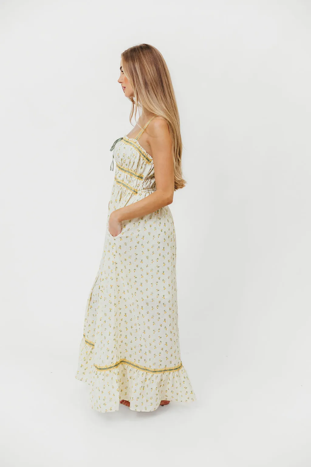 Cindy Floral Lace Contrast Maxi Dress in Daffodil sold by Worth Collective product image thumbnail 4