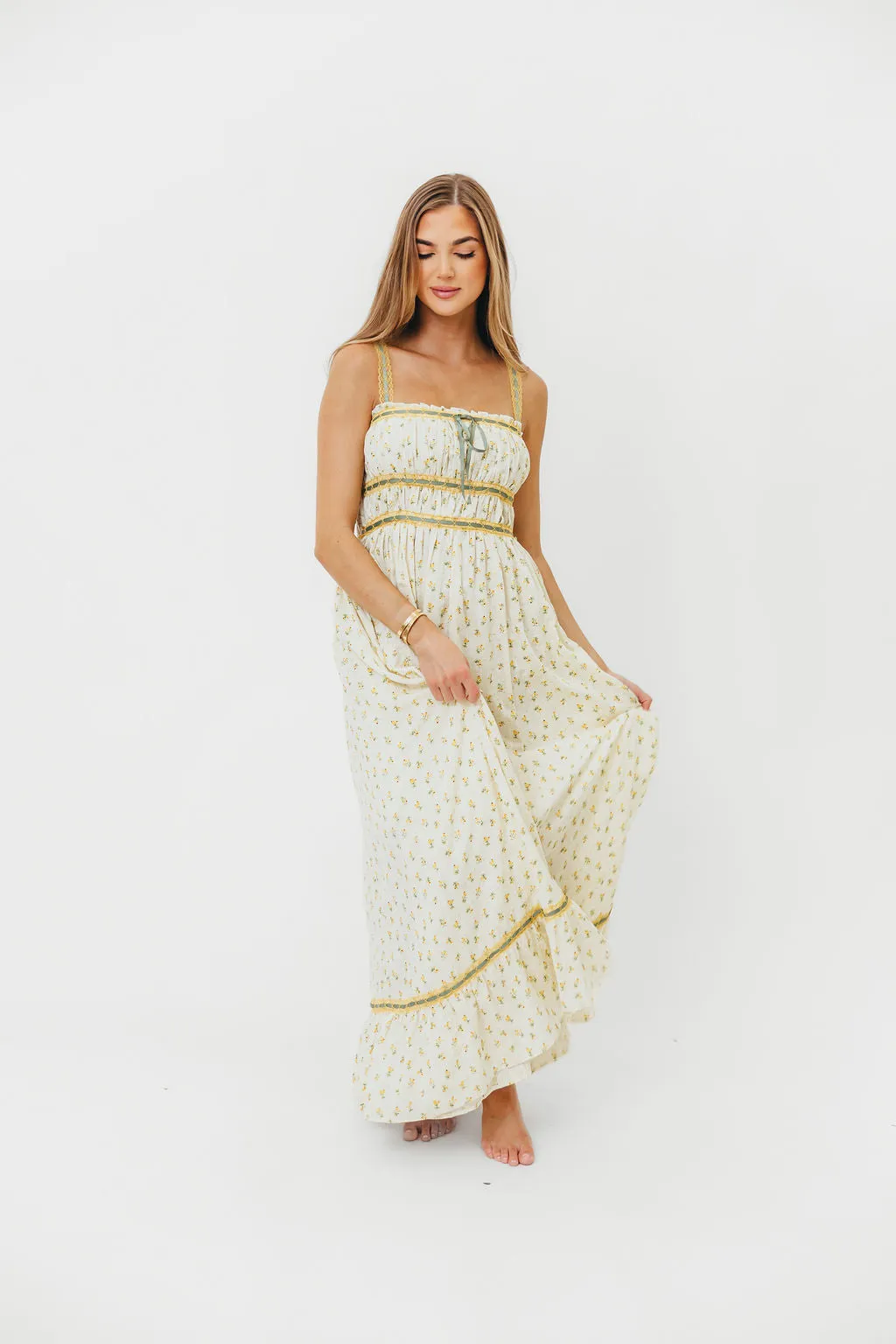 Cindy Floral Lace Contrast Maxi Dress in Daffodil sold by Worth Collective product image thumbnail 3
