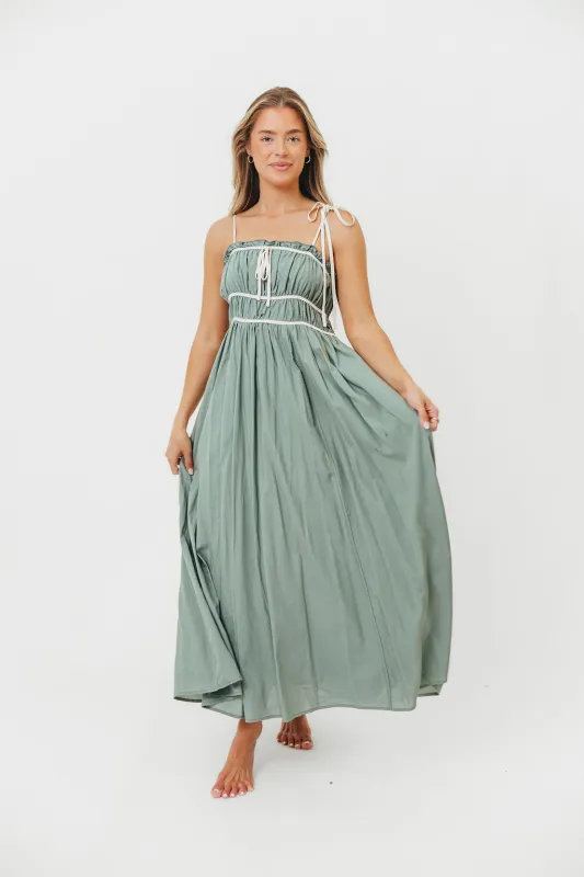 Hilsy Cotton Blend Contrast Trim Maxi Dress in Eucalyptus sold by Worth Collective