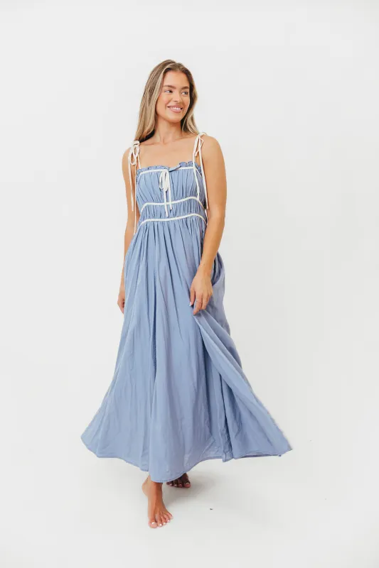 Hilsy Cotton Blend Contrast Trim Maxi Dress in Elemental Blue sold by Worth Collective
