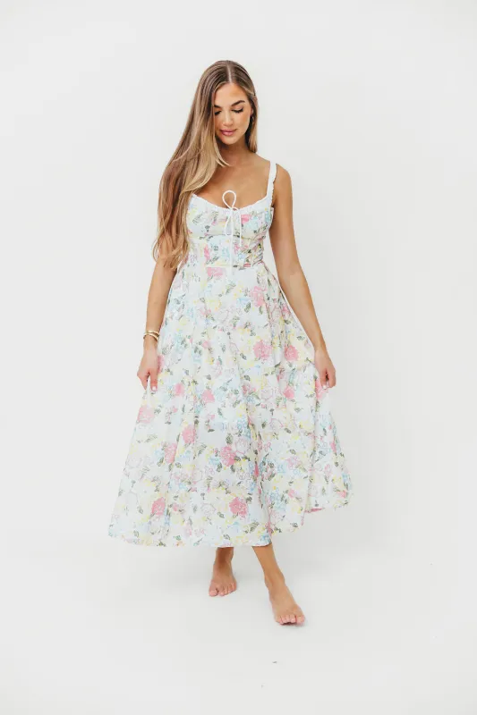 Pink Lady Bustier Floral Midi Sundress in Pink Multi sold by Worth Collective