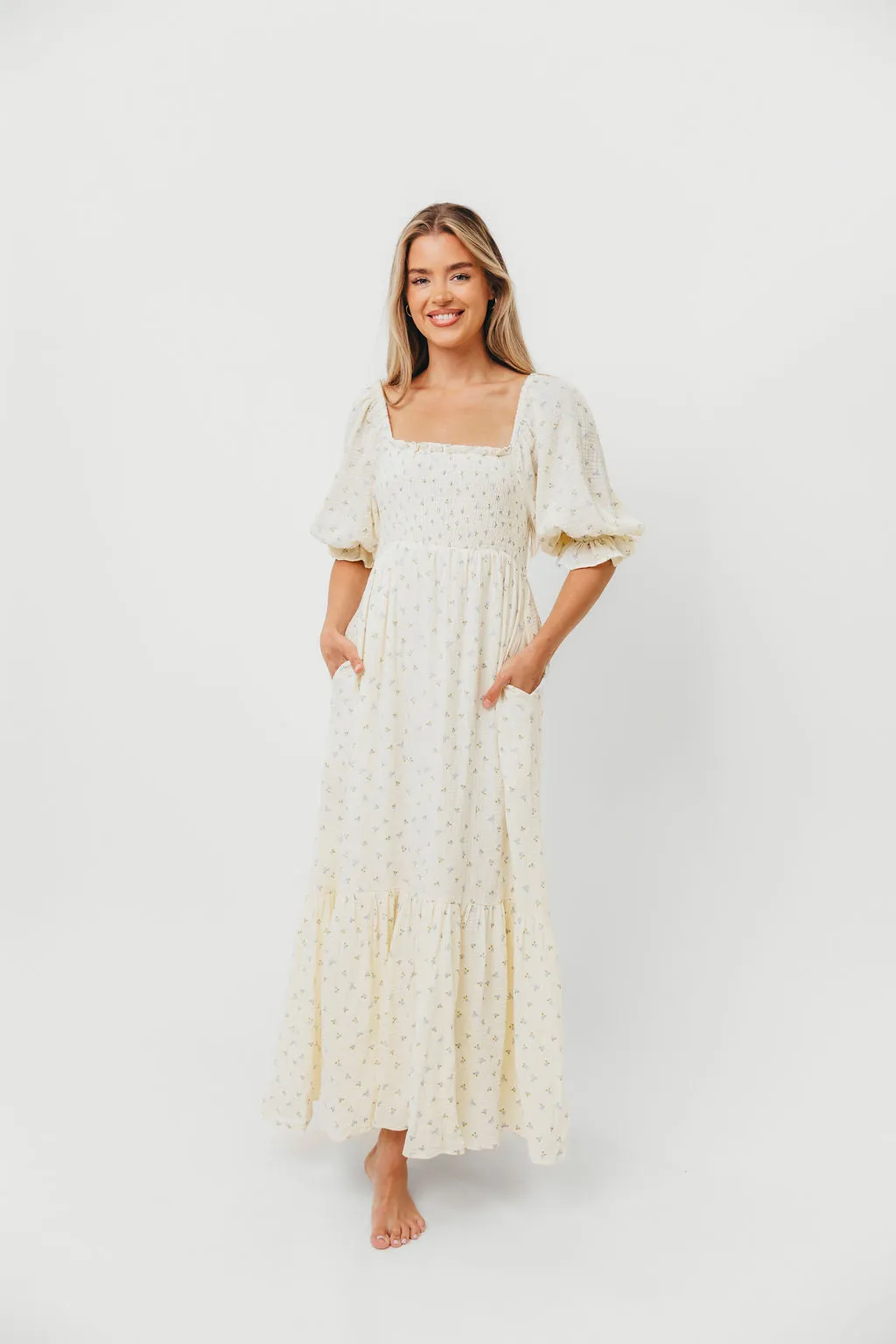 Livvy 100% Cotton Maxi Dress in Petite Blue Floral -Bump Friendly & Inclusive Sizing sold by Worth Collective product image thumbnail 3