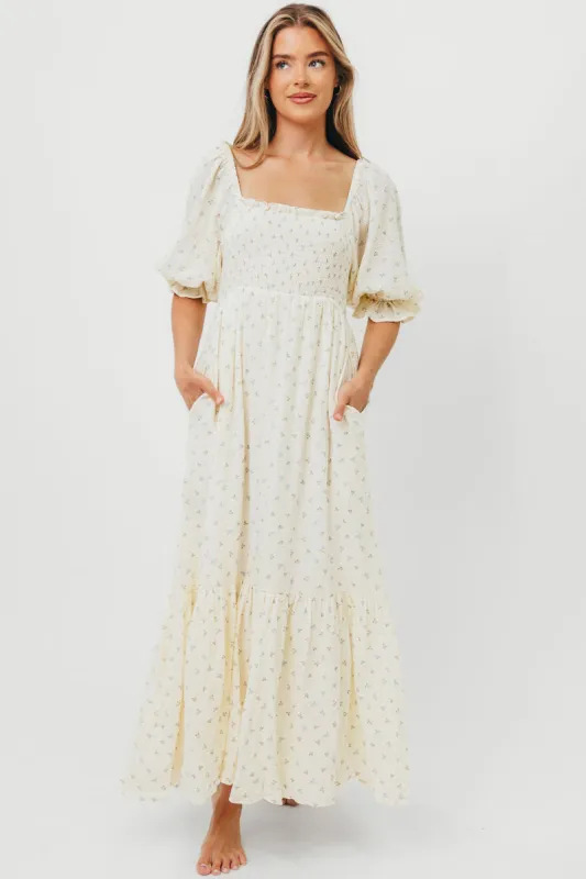 Livvy 100% Cotton Maxi Dress in Petite Blue Floral -Bump Friendly & Inclusive Sizing sold by Worth Collective