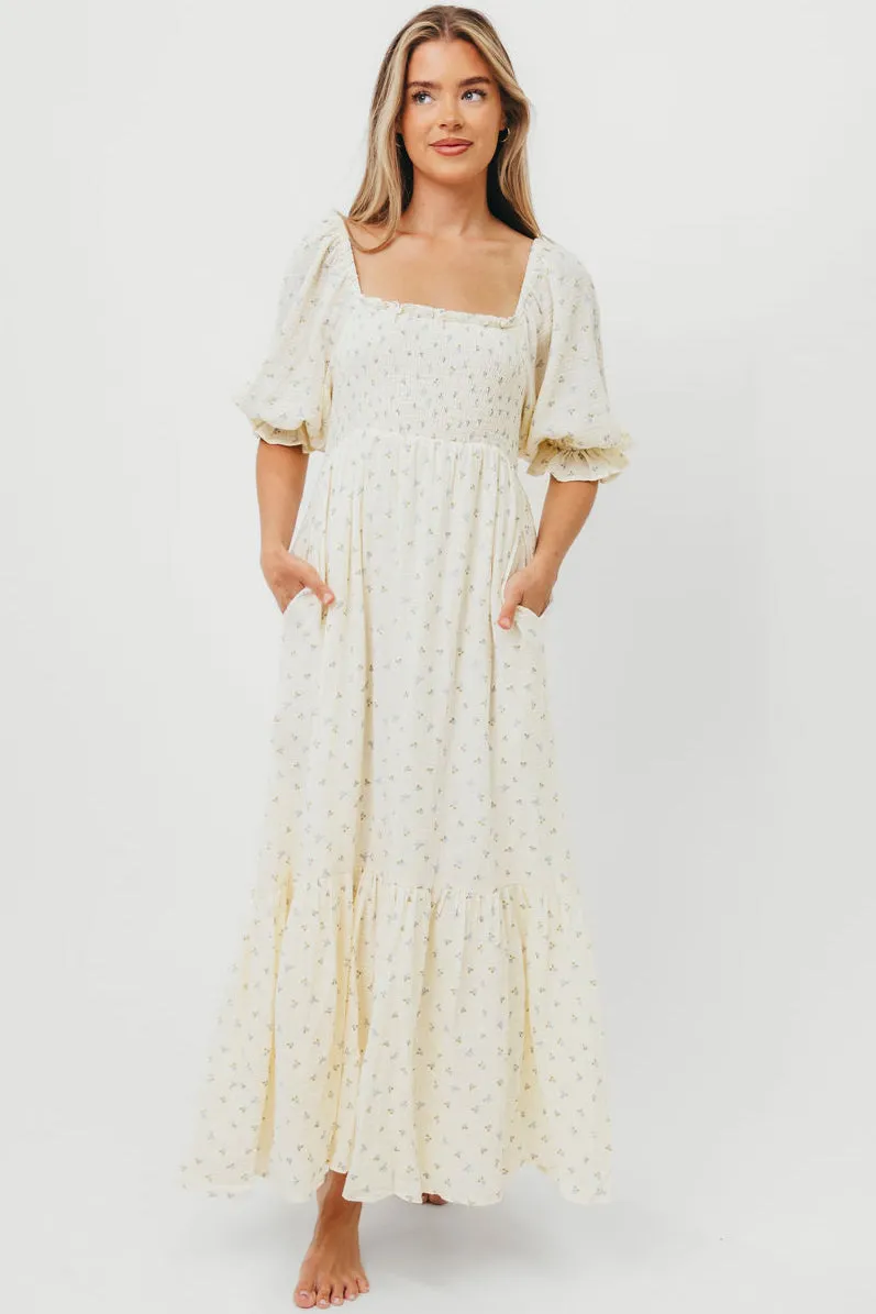 Livvy 100% Cotton Maxi Dress in Petite Blue Floral -Bump Friendly & Inclusive Sizing sold by Worth Collective