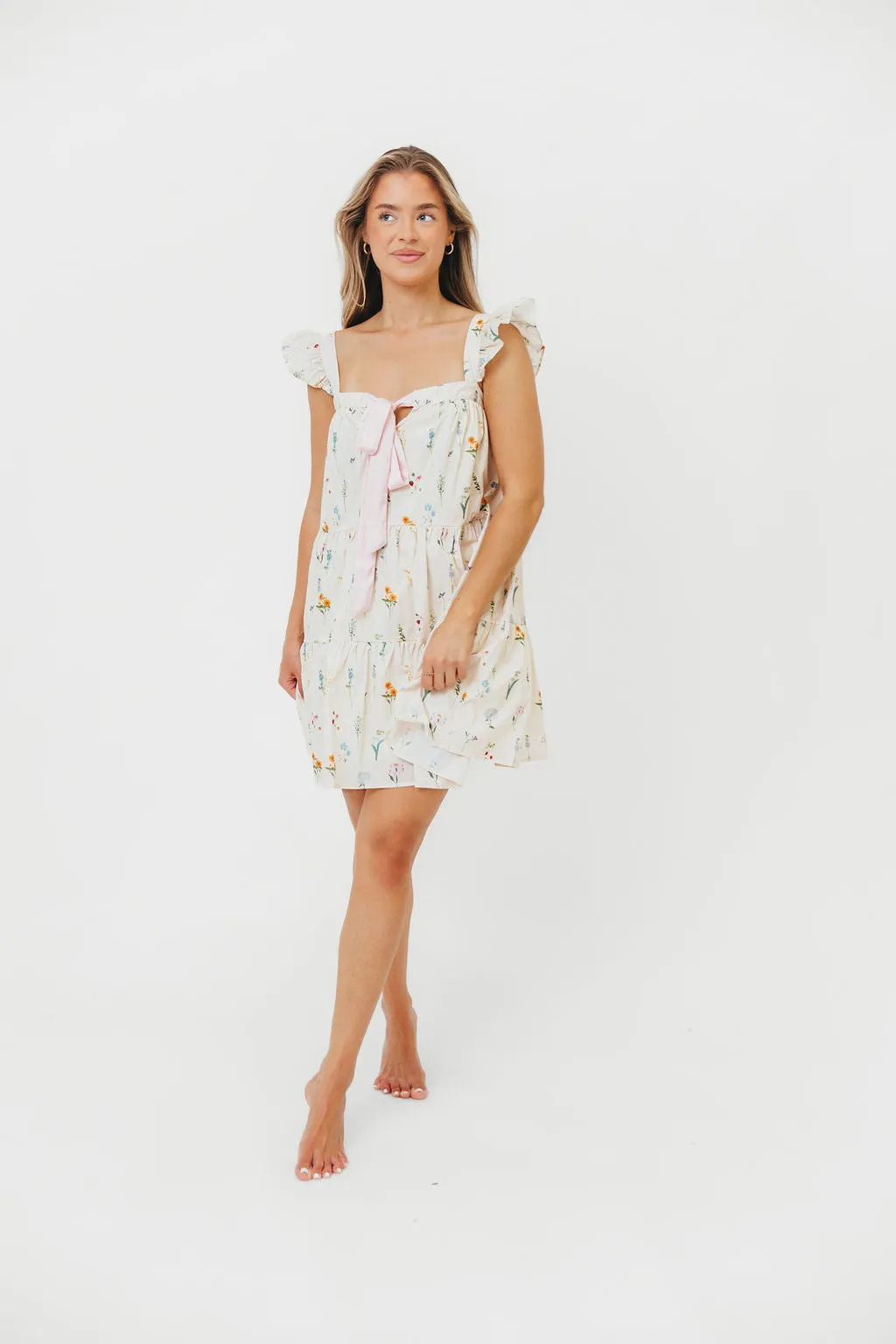 Lulu Flutter Sleeve Mini Dress in Floral sold by Worth Collective product image thumbnail 2