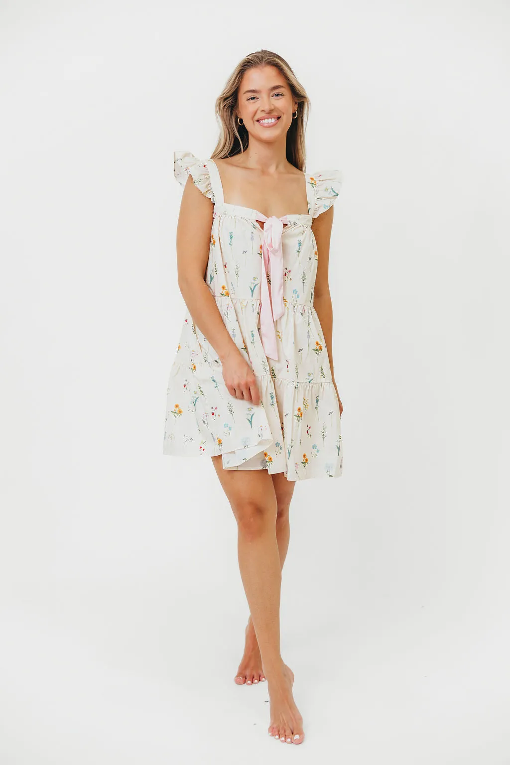 Lulu Flutter Sleeve Mini Dress in Floral sold by Worth Collective product image thumbnail 3