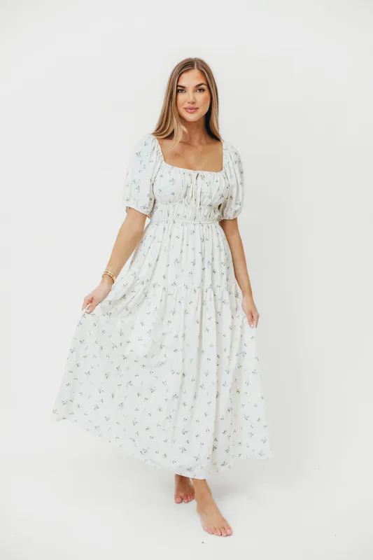 Catherine Midi Dress in Cream/Multi Floral sold by Worth Collective