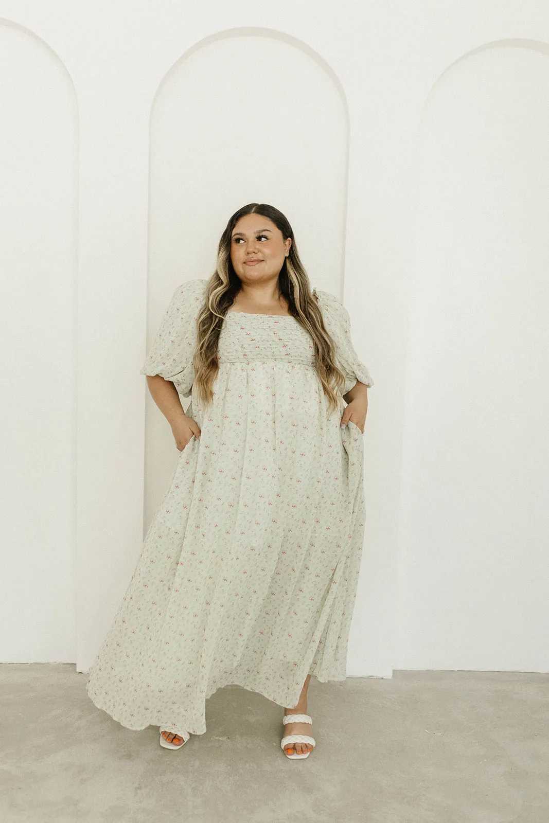 Melody Maxi Dress with Pleats and Bow Detail in Mint Floral - Bump Friendly & Inclusive Sizing (S-3XL) sold by Worth Collective product image thumbnail 3