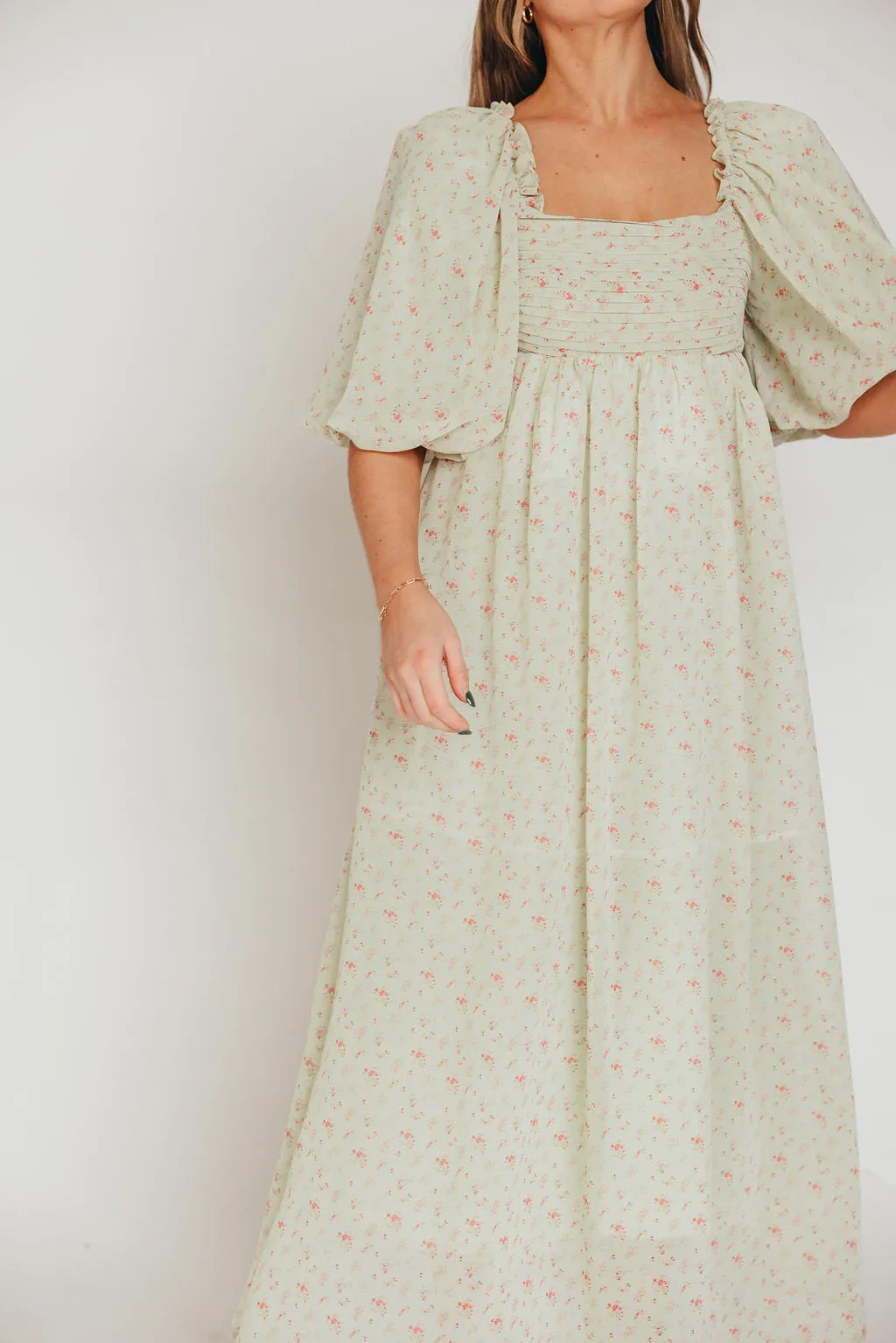 Melody Maxi Dress with Pleats and Bow Detail in Mint Floral - Bump Friendly & Inclusive Sizing (S-3XL) sold by Worth Collective product image thumbnail 5