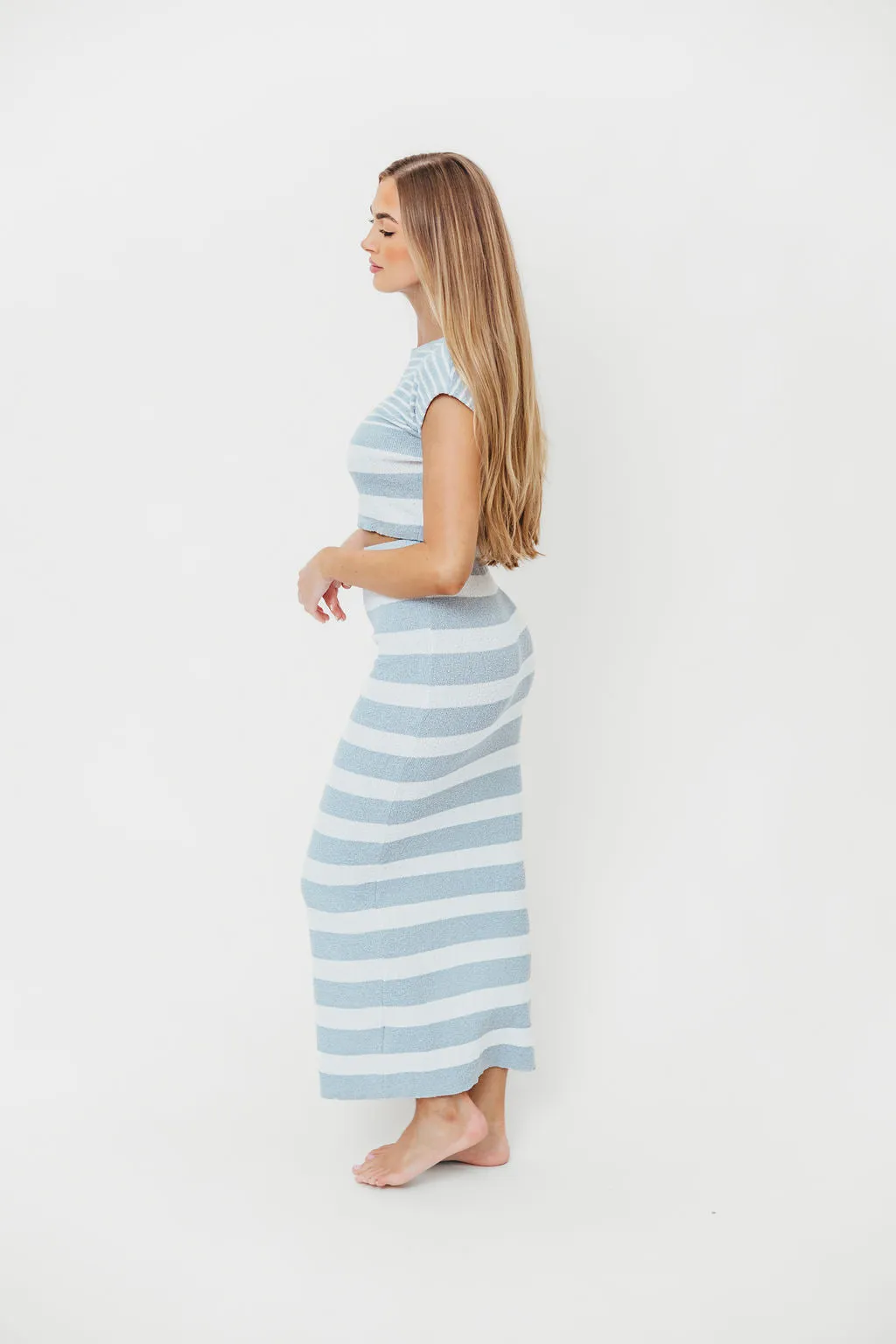 Linnea Striped Midi Skirt and Top Set in Light Blue/White sold by Worth Collective product image thumbnail 3