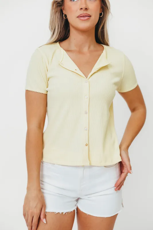 Petra Ribbed Button-Up Knit Top in Daisy sold by Worth Collective