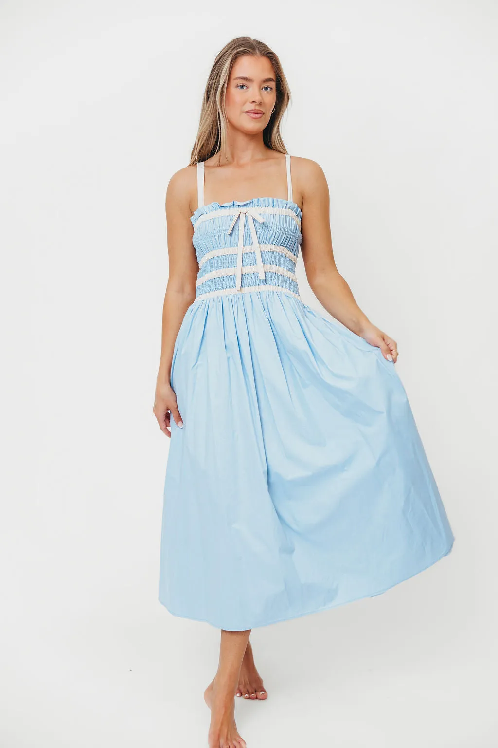 Edie 100% Cotton Midi Dress with Combination Trim in Powder Blue sold by Worth Collective product image thumbnail 3