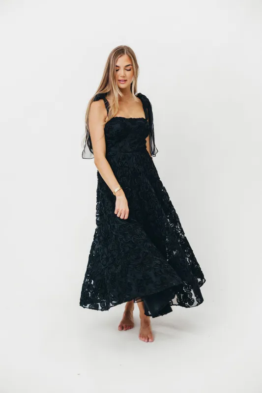 Zinnia 3D Textured Lace Midi Dress in Black *Final-Sale* sold by Worth Collective