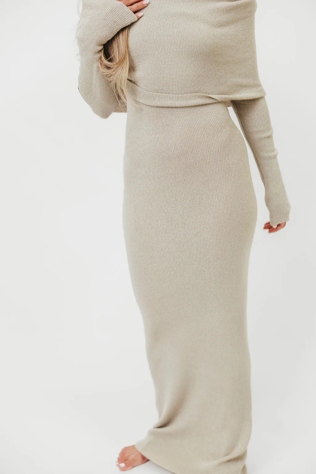 Winona Off-the-Shoulder Knit Maxi Dress in Oyster sold by Worth Collective product image thumbnail 4