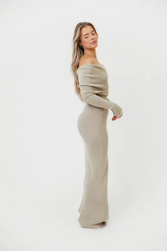 Winona Off-the-Shoulder Knit Maxi Dress in Oyster sold by Worth Collective