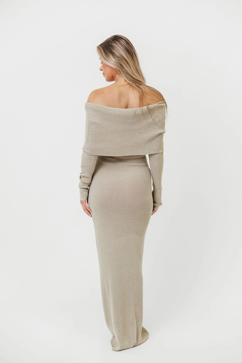 Winona Off-the-Shoulder Knit Maxi Dress in Oyster sold by Worth Collective product image thumbnail 5