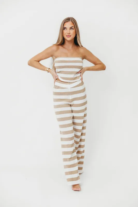 Anderson Striped Tube Top and Pants Two Piece Set in Beige/Ivory sold by Worth Collective