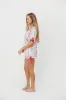 Rosalinda Floral Satin Ruffle Sleeve with Tie Detail P*Final-Sale*j Set in Light Blue/Multi sold by Worth Collective