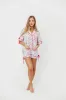 Rosalinda Floral Satin Ruffle Sleeve with Tie Detail P*Final-Sale*j Set in Light Blue/Multi sold by Worth Collective