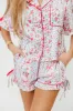 Rosalinda Floral Satin Ruffle Sleeve with Tie Detail P*Final-Sale*j Set in Light Blue/Multi sold by Worth Collective