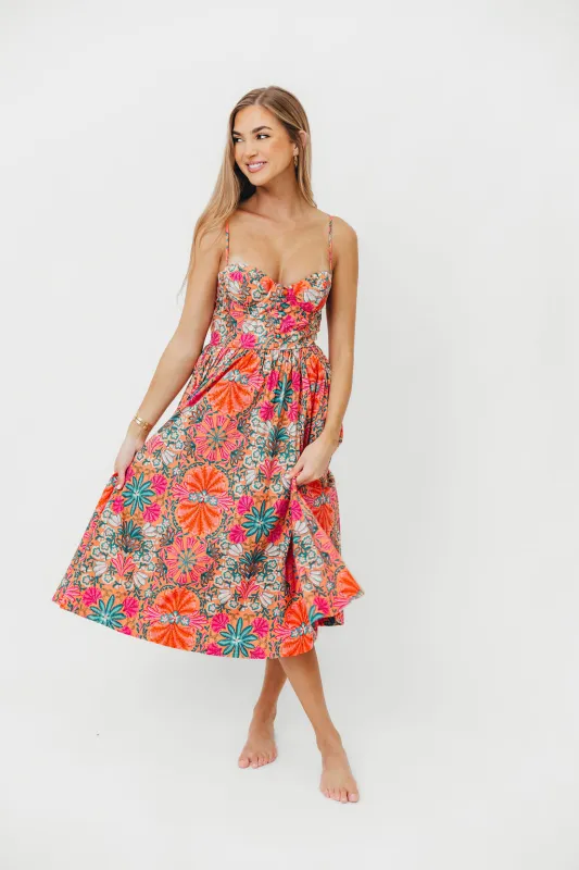 Zena 100% Cotton Midi Dress in Orange Multi sold by Worth Collective