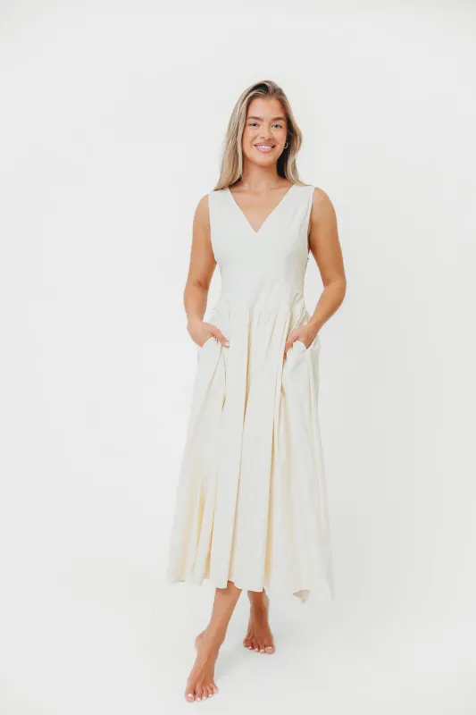 Cece 100% Cotton Bow Detail Woven Maxi Dress in Off-White sold by Worth Collective