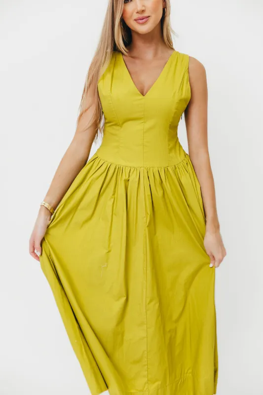 Cece 100% Cotton Bow Detail Woven Maxi Dress in Lemon Grass *Final-Sale* sold by Worth Collective