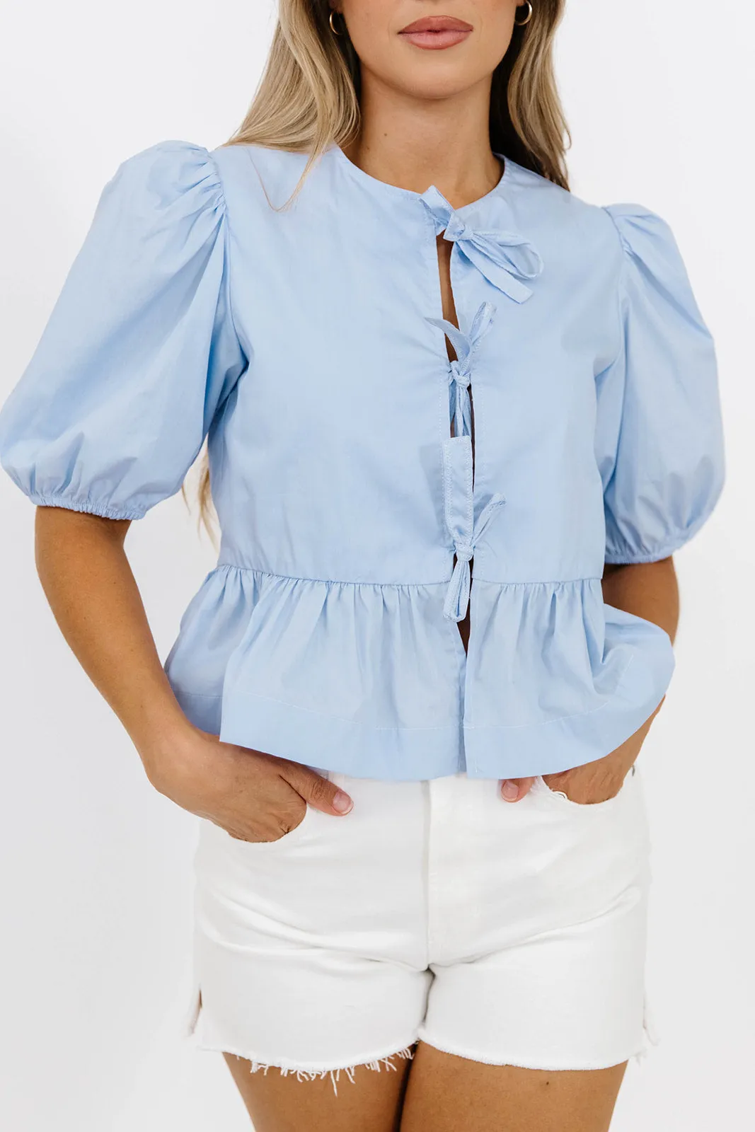 Mabel Knot Detail Peplum Top in Blue *Final-Sale* sold by Worth Collective product image thumbnail 4