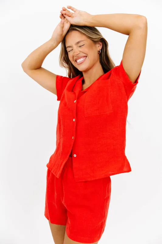 NeNe Linen Two Piece Set in Poppy sold by Worth Collective