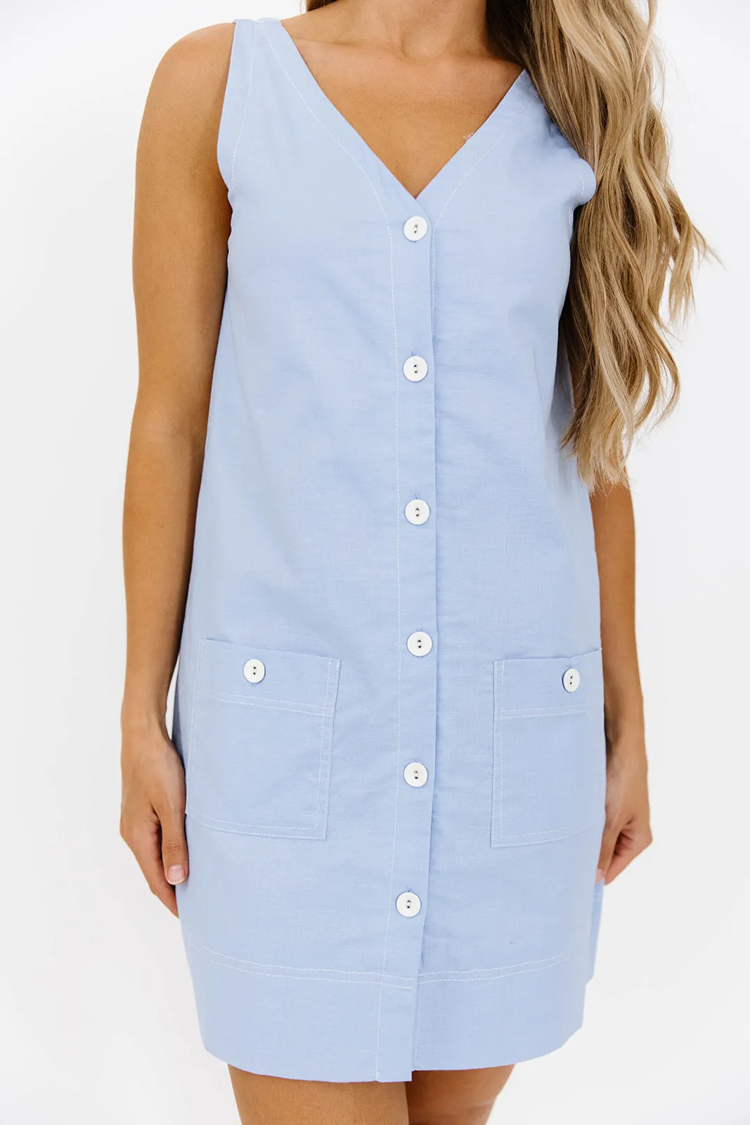 Tasi Contrast Stitch Mini Dress in Chambray *Final-Sale* sold by Worth Collective product image thumbnail 4