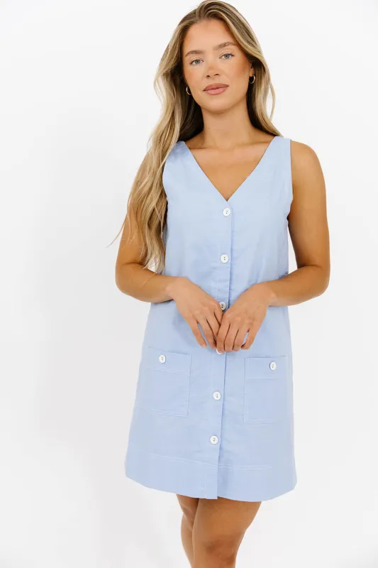 Tasi Contrast Stitch Mini Dress in Chambray *Final-Sale* sold by Worth Collective