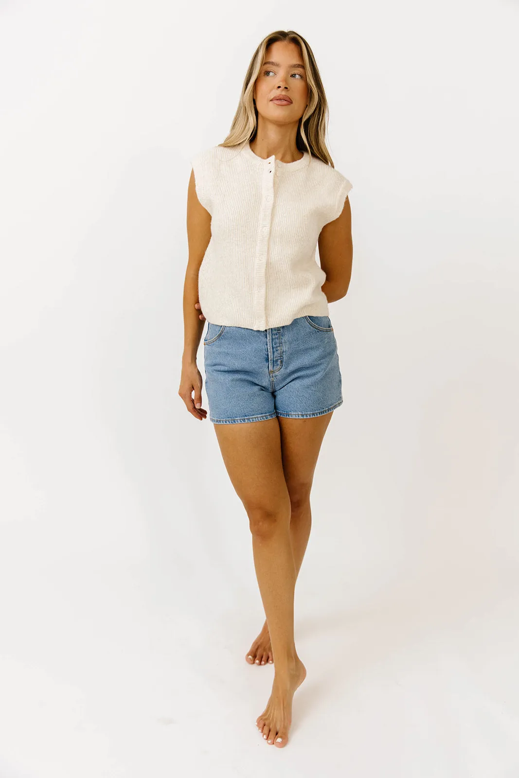 Analeigh Sleeveless Ribbed Knit Vest in Eggshell sold by Worth Collective product image thumbnail 4
