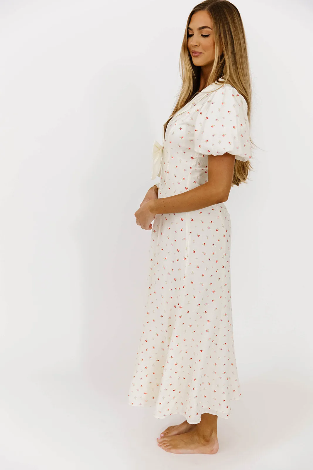 Florian Puff Sleeve Bow Front Collar Midi Dress in Cream sold by Worth Collective product image thumbnail 5