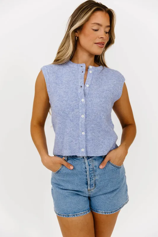 Analeigh Sleeveless Ribbed Knit Vest in Blue sold by Worth Collective