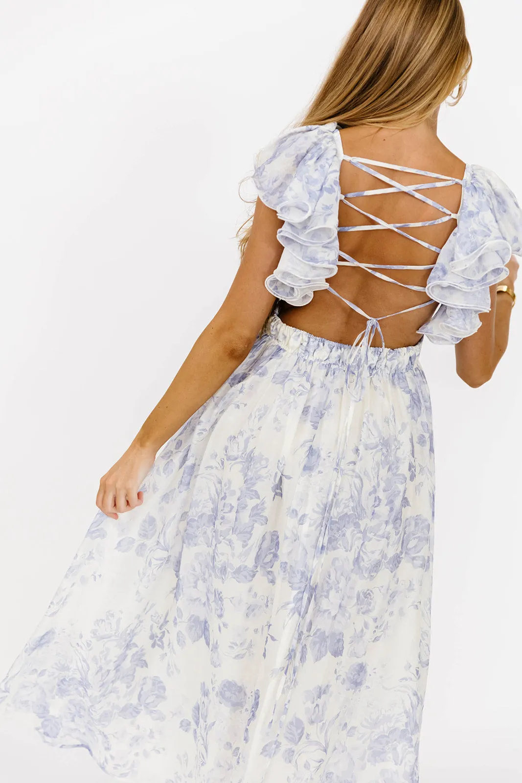 Jillian Floral Midi Dress in Blue *Final-Sale* sold by Worth Collective product image thumbnail 4