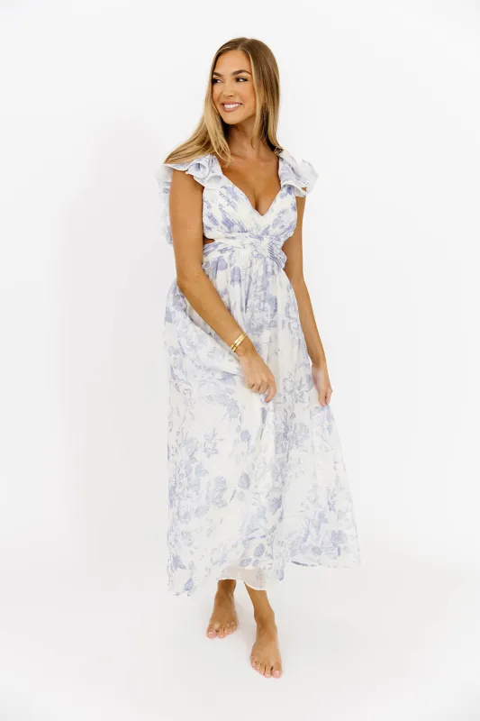 Jillian Floral Midi Dress in Blue *Final-Sale* sold by Worth Collective