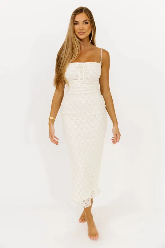 Tiana Lace Maxi Dress in Cream sold by Worth Collective