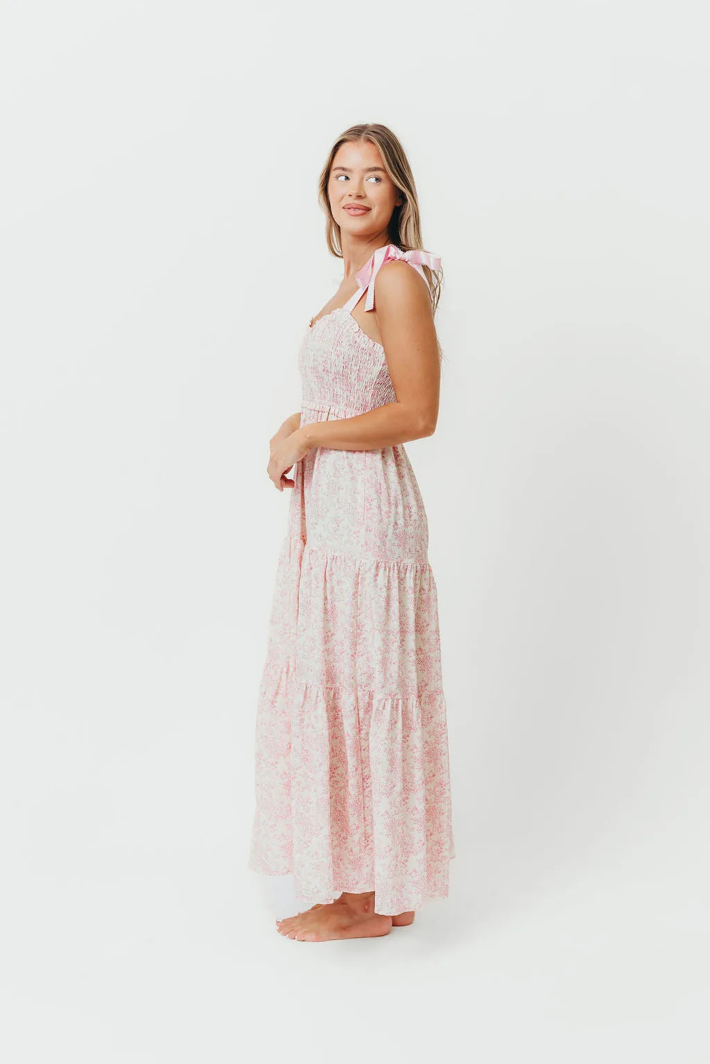 Lottie Tiered Maxi Dress in Pink Floral sold by Worth Collective product image thumbnail 3
