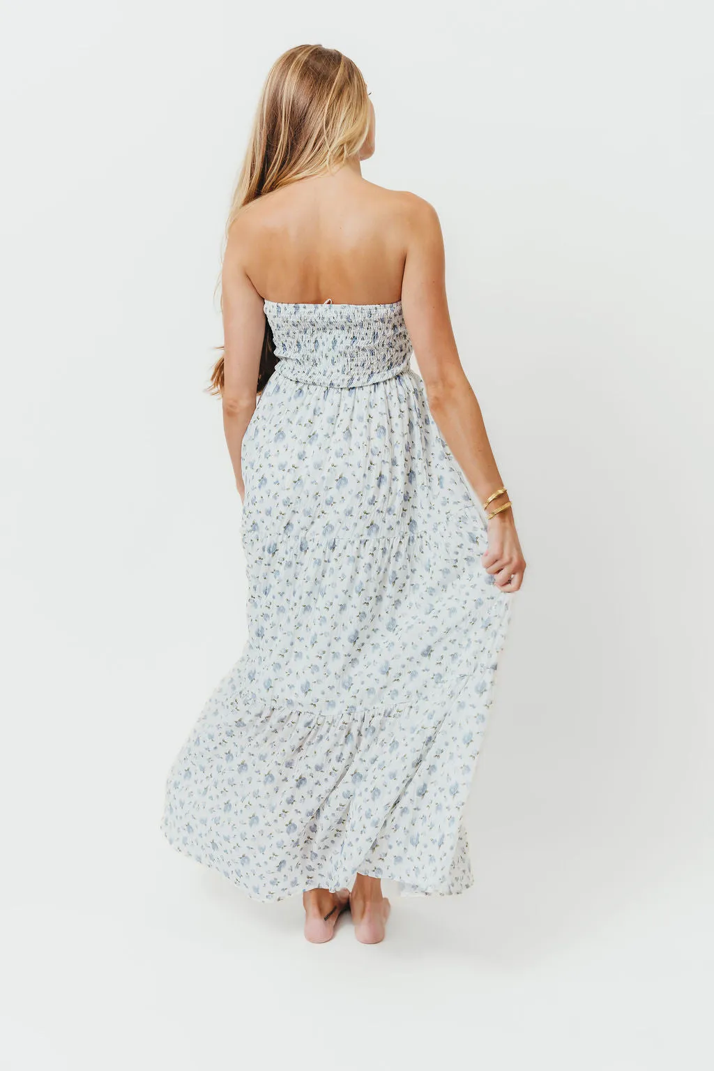 Sally Tie-Front Floral Tube Maxi Dress in Ivory/Blue *Final-Sale* sold by Worth Collective product image thumbnail 5
