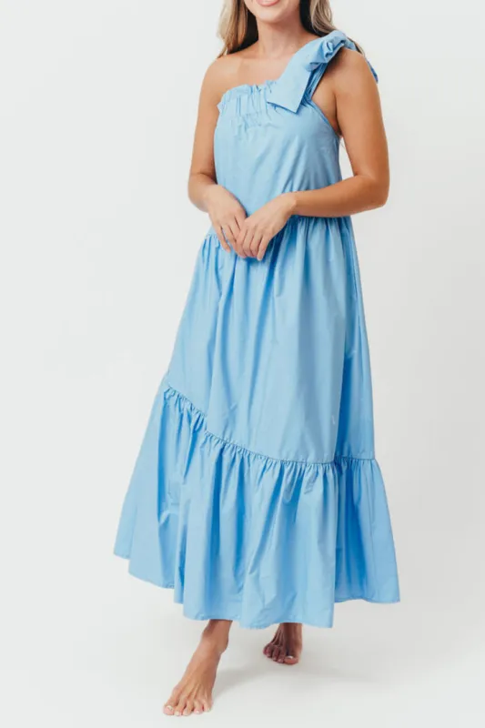 Jordan One-Shoulder Maxi Dress in Carolina Blue - Bump Friendly sold by Worth Collective