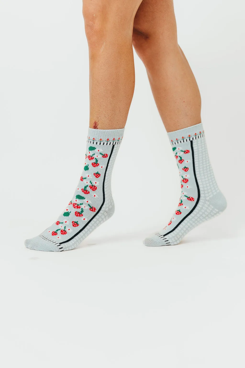 Strawberry Pattern Socks in Sage sold by Worth Collective product image thumbnail 3