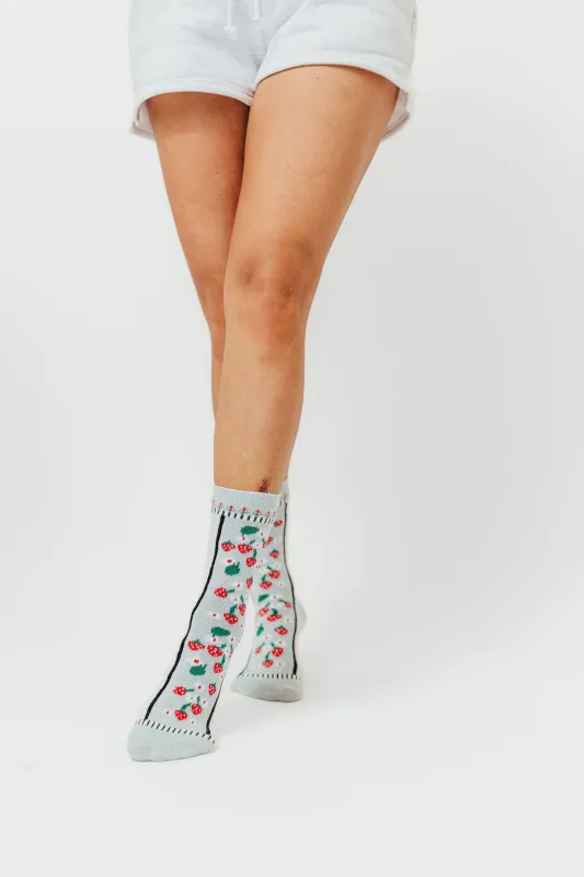 Strawberry Pattern Socks in Sage sold by Worth Collective
